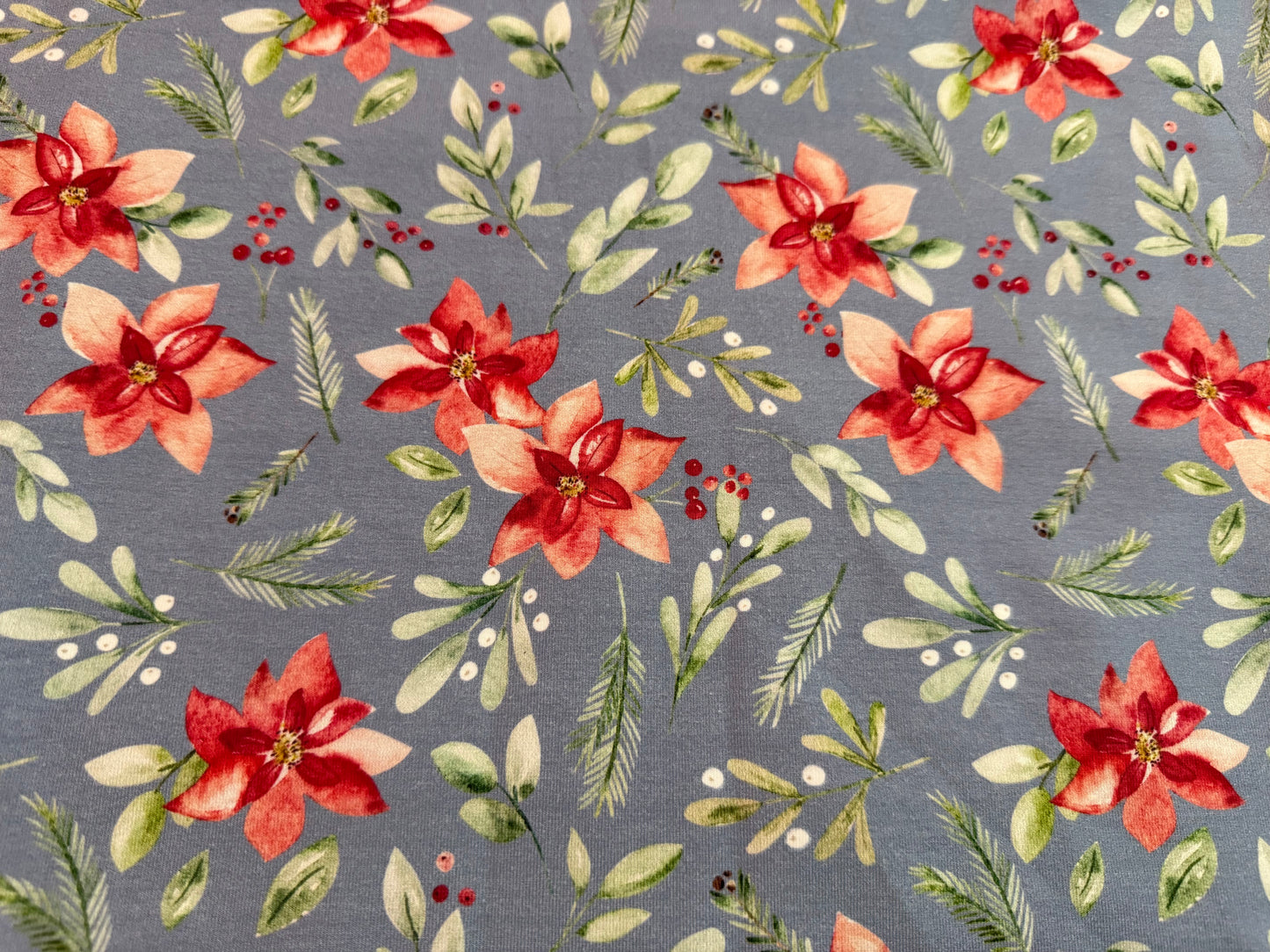 Christmas red floral on blue