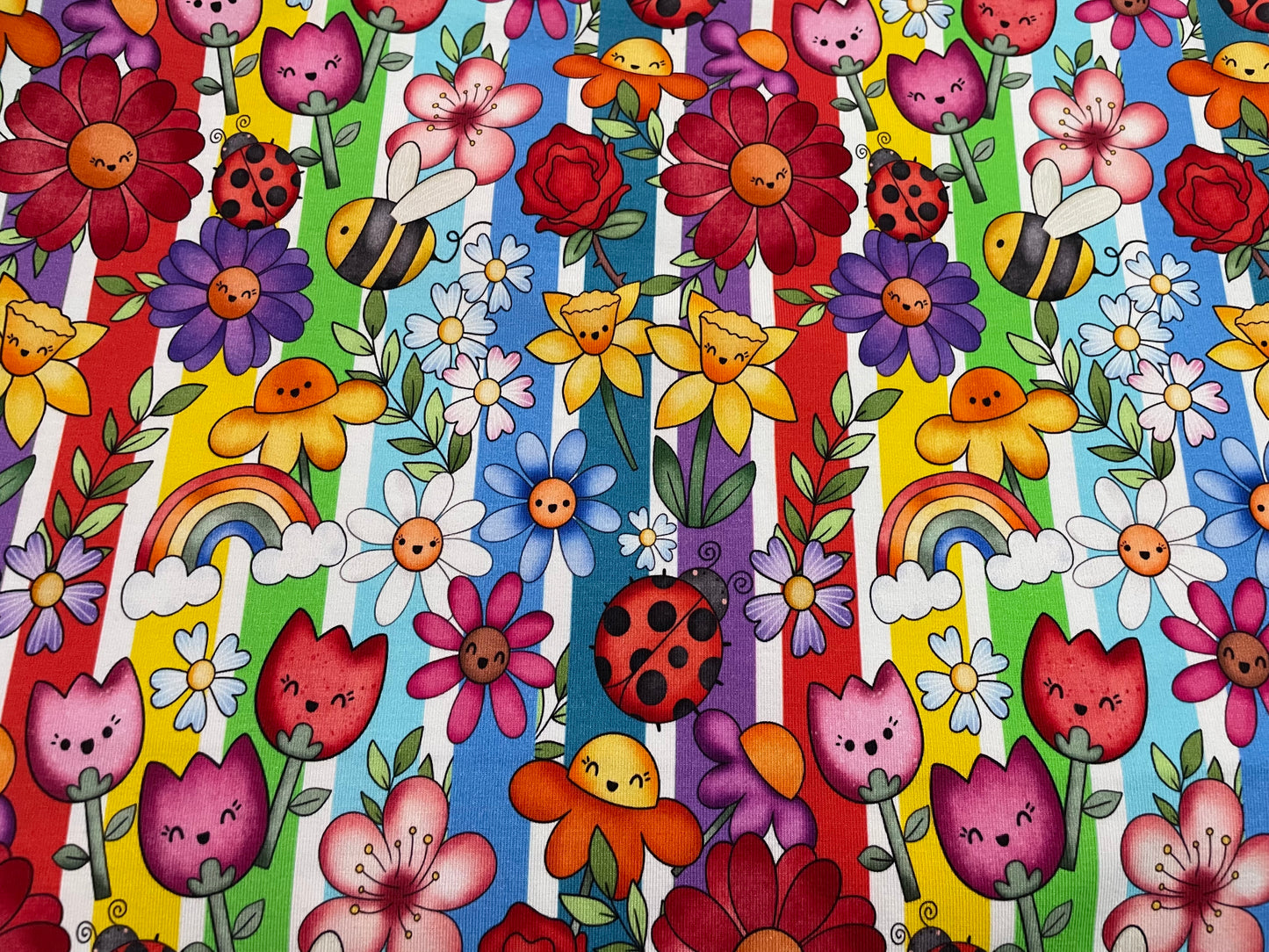 All the flowers on rainbow stripe