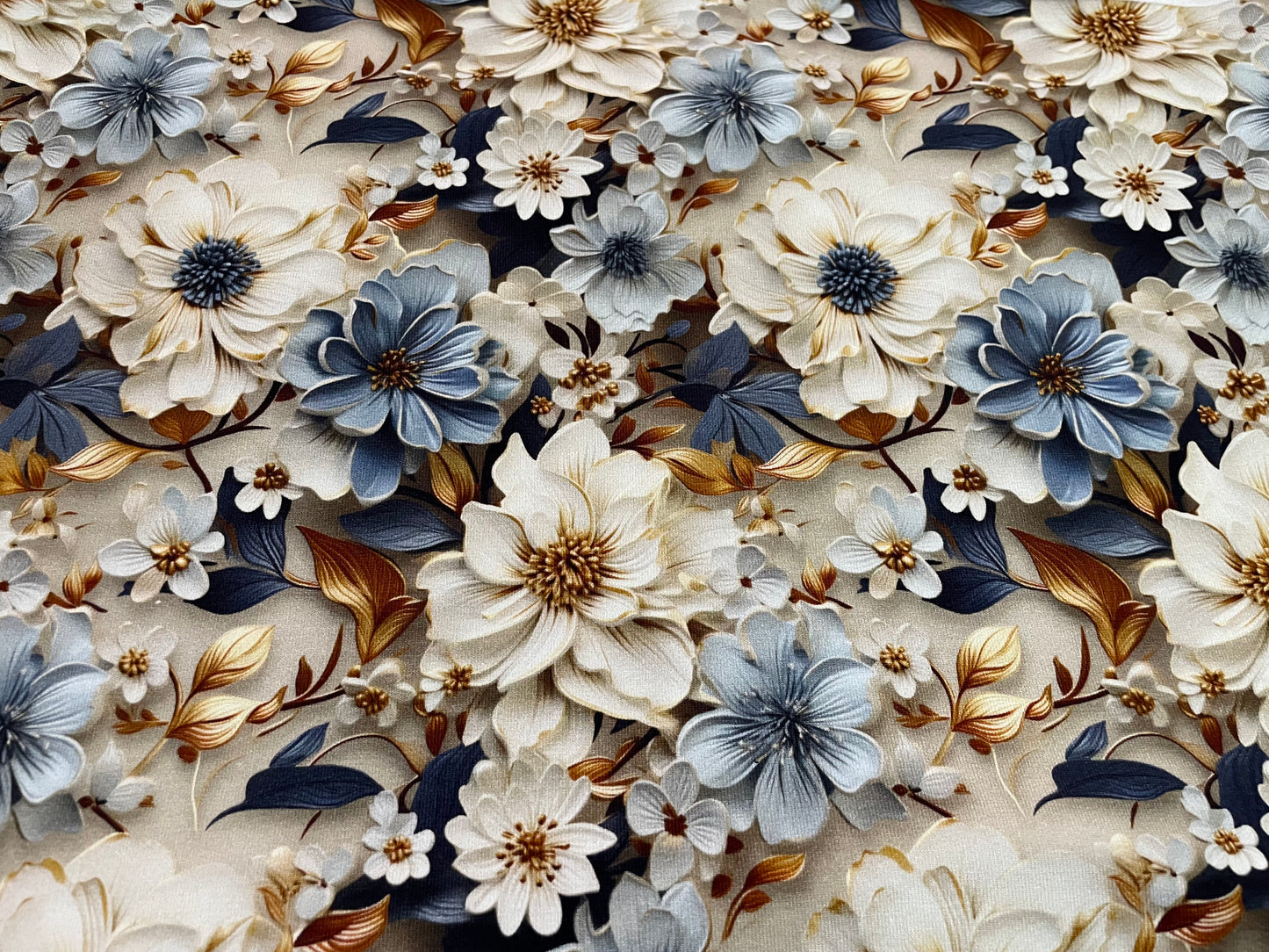 White and blue floral