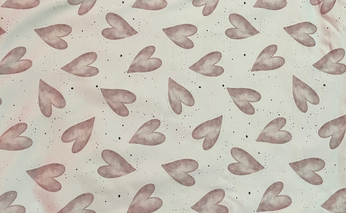 Dusky pink hearts on white splat