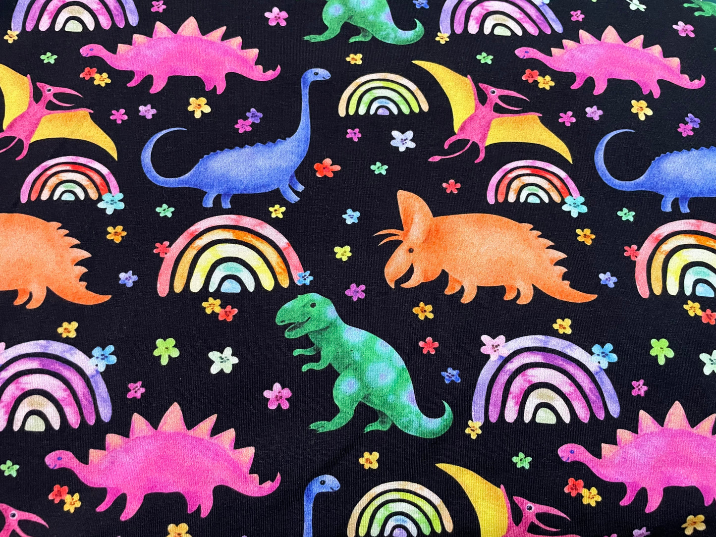 Multicoloured dino rainbow floral 5y+