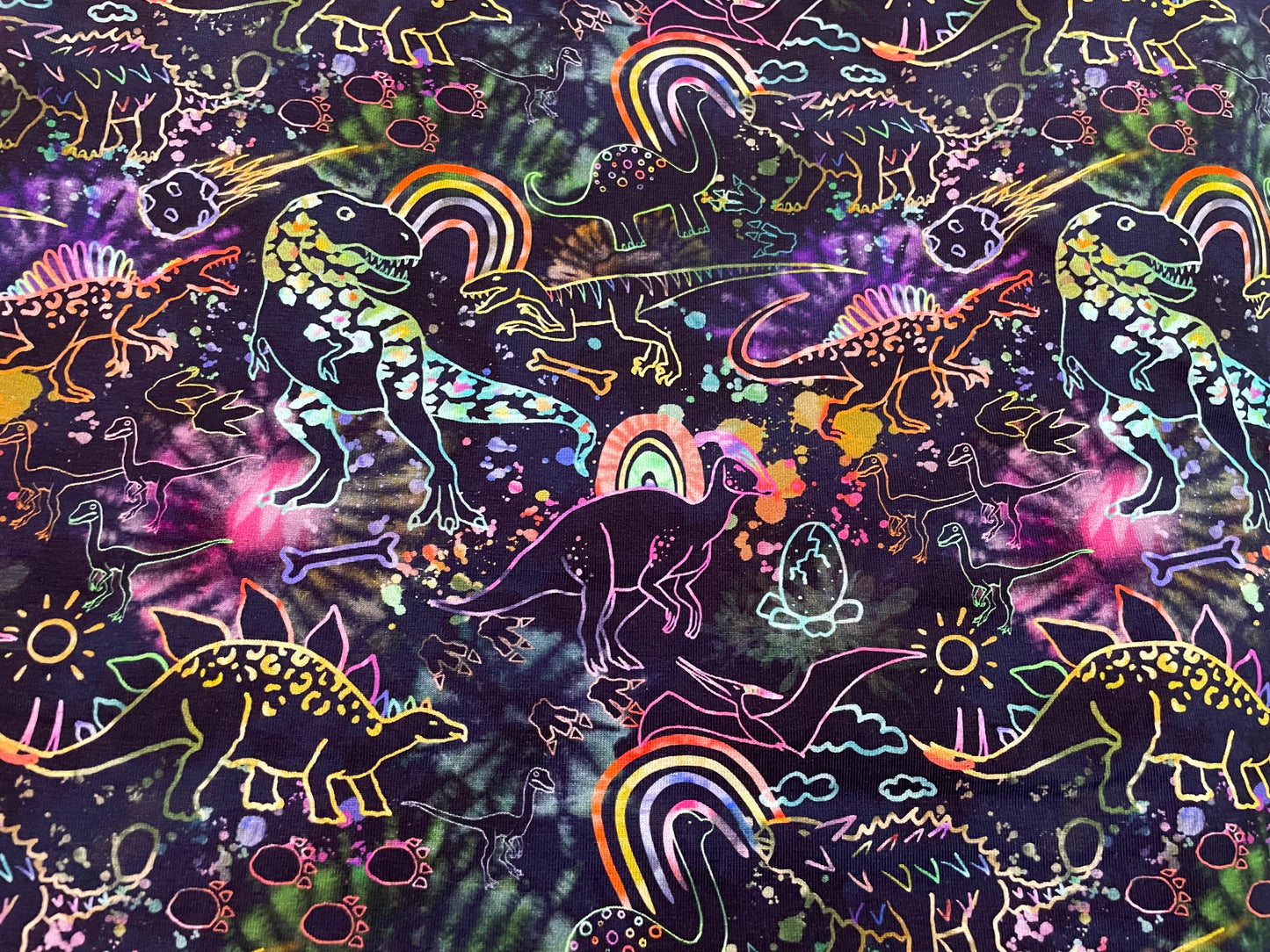 Rainbow dinos on black