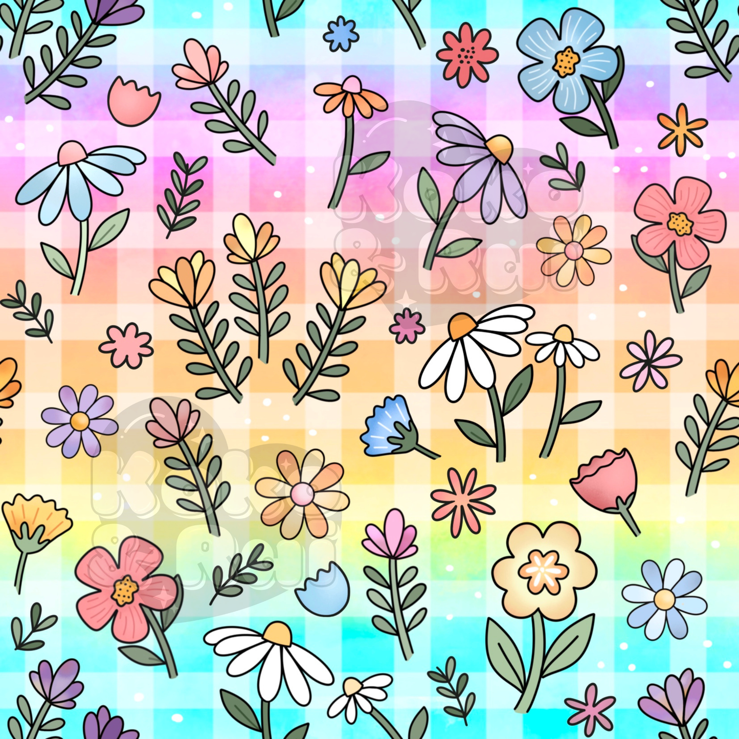 Floral rainbow gingham Preorder