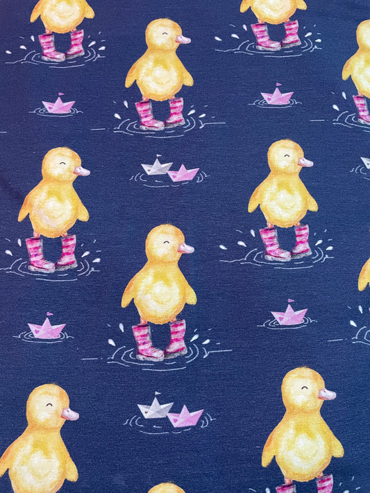 Ducks in pink wellies navy 5y+