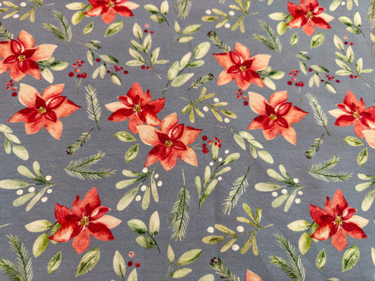 Christmas red floral on blue