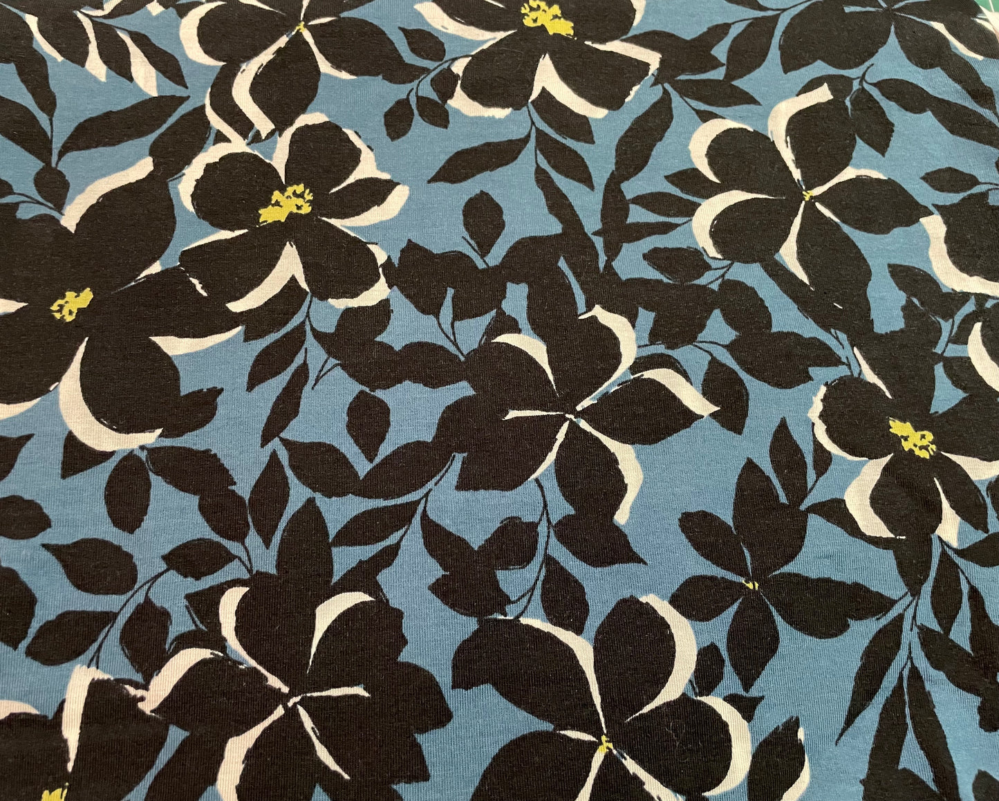 Black floral on blue