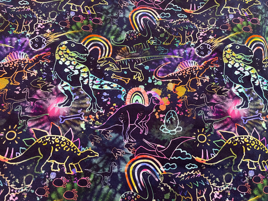 Rainbow dinos on black