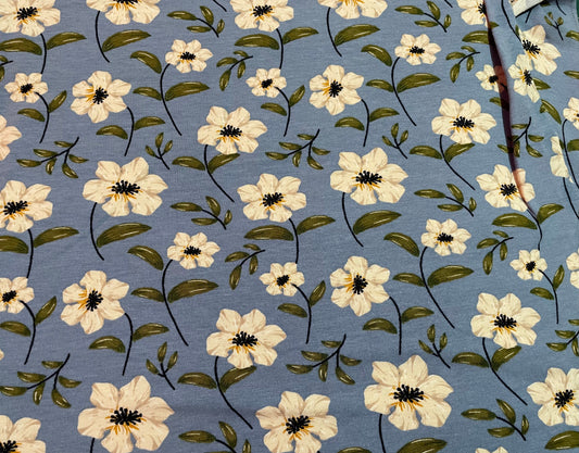 White floral on blue