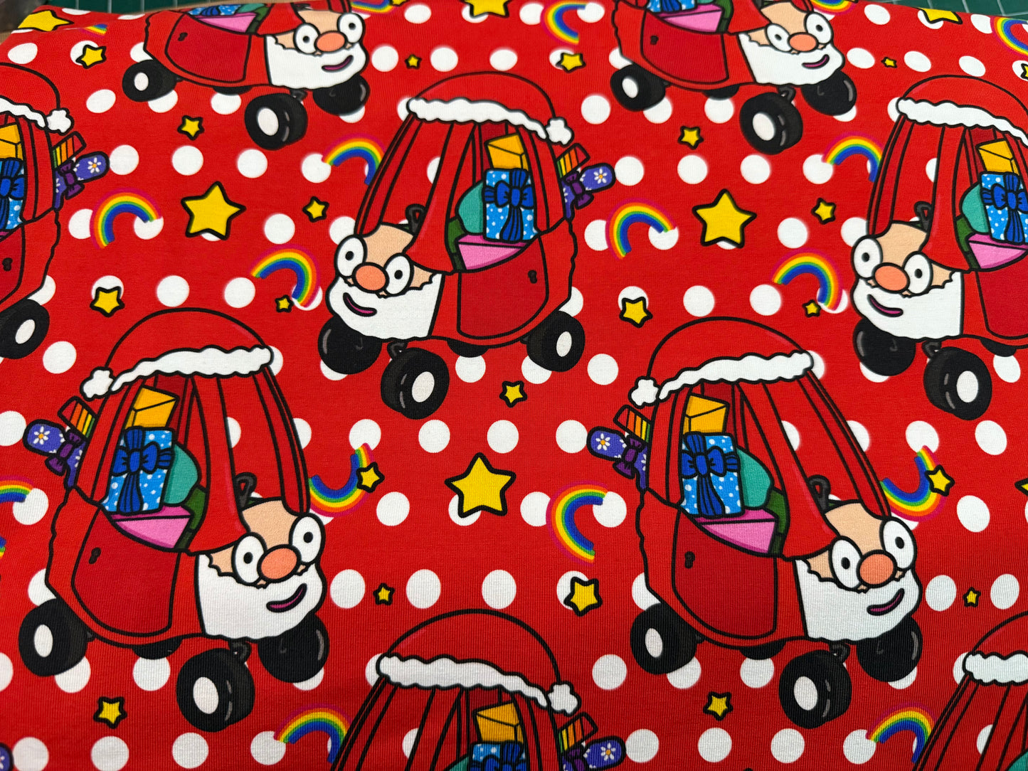 Santa car red polka dots