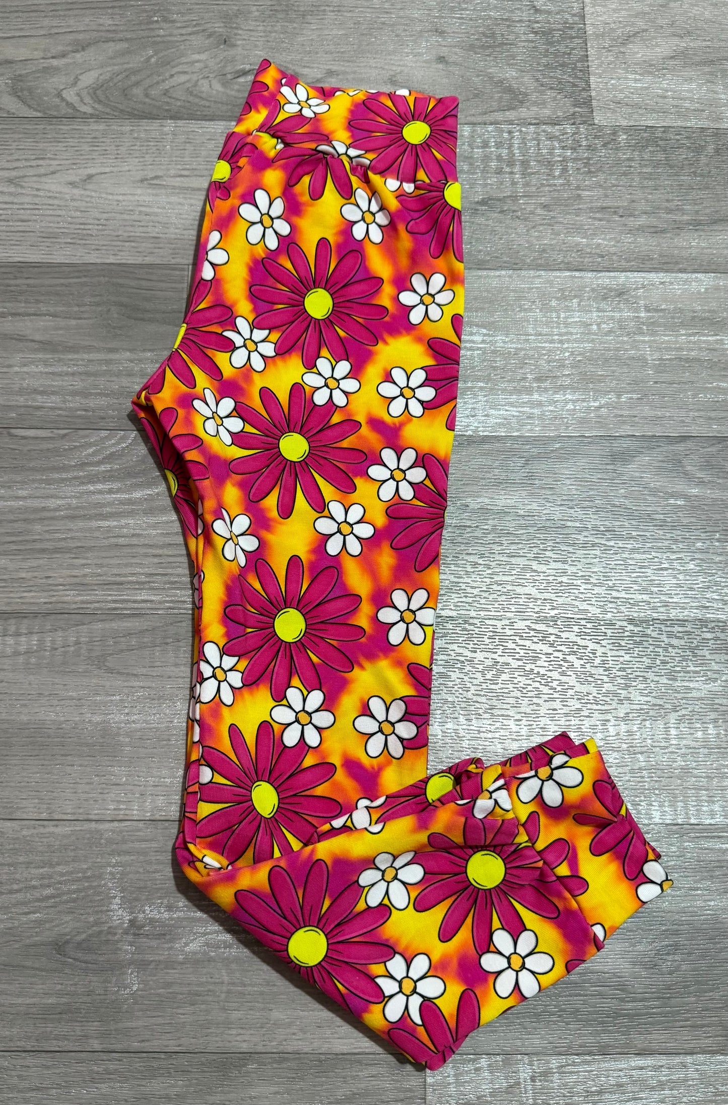 Pink & white floral leggings 4-5y
